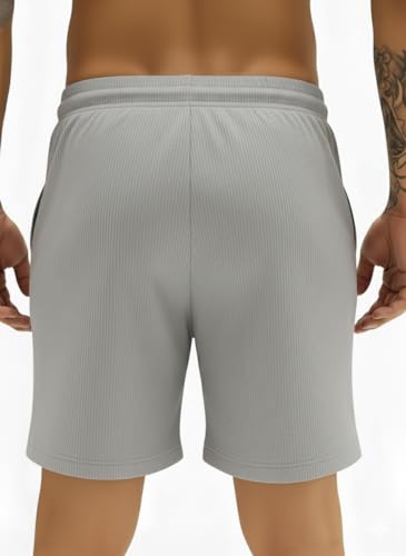 Image of INKKR Men's Premium Polyester Casual Ribbed Shorts ||Loose Fit with 2 Pocket Shorts