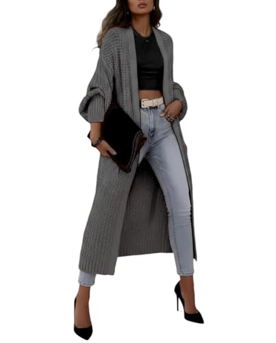 Vafect Women's Longline Oversized Knit Cardigan, Open Front Midi Length