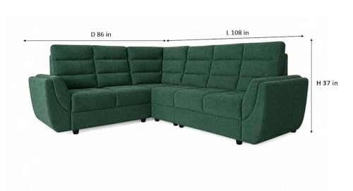 Image of APRODZ Wooden Sofa Set 6 Seater for Living Room, Solid Wood L Shape Sectional Sofa with Velvet Fabric Upholstery, Cushioned Seating for Home, Office & Lounge, Green