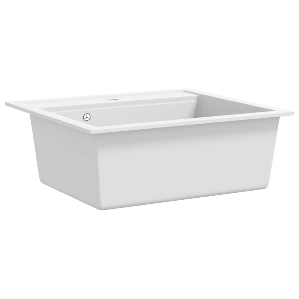 vidaXL Evier de Cuisine Egouttoir Seul Lavabo Encastré Réversible avec Trou de Montage pour Robinet et Distributeur de Savon Intérieur Maison Granit Blanc