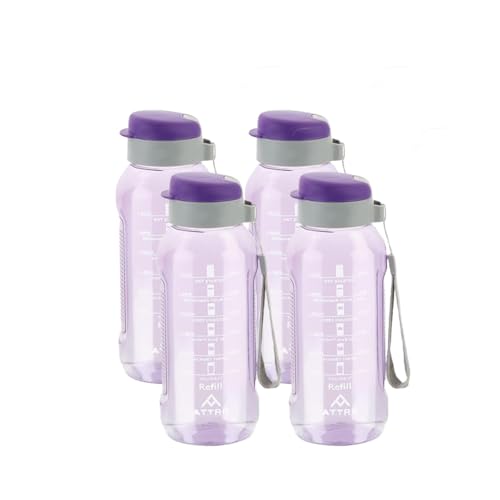 Image of ATTRO Ultra Pro Motivational 1-Liter BPA-Free Water Bottle with Leak-Proof Flip-Top Cap, Nylon Strap and Stylish Color for Daily Hydration Set of 4-Violet