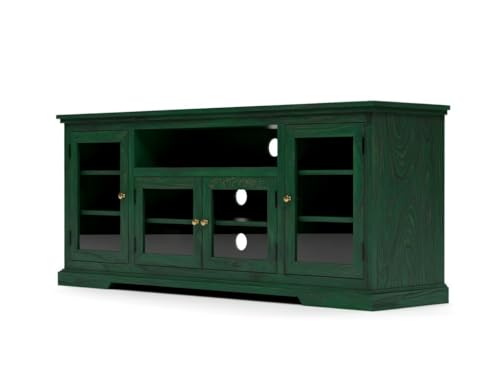 Image of Sheesham Solid Wood TV Cabinet for Living Room | Handcrafted Wooden TV Unit with Storage | Elegant Entertainment Stand for Modern Homes (Glass Tv Cabinet, Rustid Green)