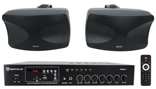 Rockville Bundle: (1) RCS80-1 60 Watt 70v Commercial/Restaurant Amplifier/Bluetooth Receiver + (1) Pair WET-44 PRO Dual 4