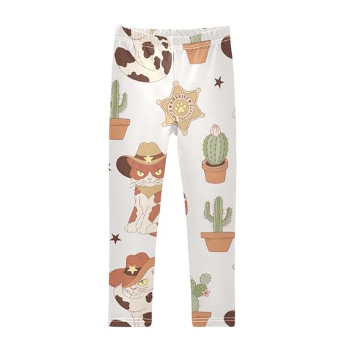 Western Cat Girls Leggings,Workout Leggings for Girls Toddler Athletic Legging Size for 3-10T