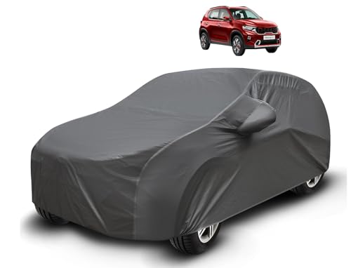 Image of Auto Hub Waterproof Car Cover Compatible with Kia Sonet with Mirror Pockets, Soft Cotton Lining, Sonet Car Cover Waterproof, Grey