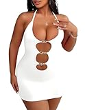PARUPRUP Damen Tiefer V-Ausschnitt Neckholder Rückenfreies Minikleid für Frauen Party Nacht Sexy Club Bodycon (DE/NL/SE/PL, Alphanumerisch, Einheitsgröße, Regular, Regular, Weiß)