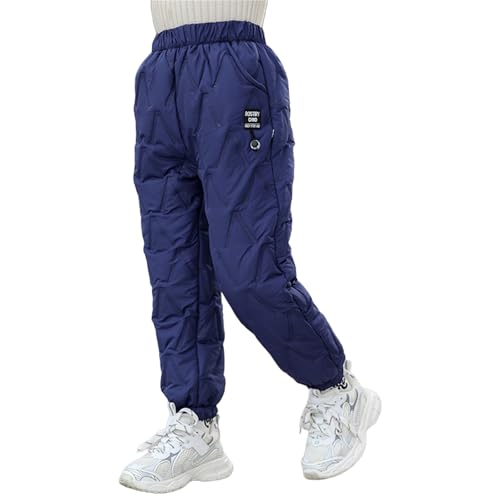 Kids Boys Girls Winter Snow Pants Thick Warm Fleece Lined Down Pant Toddler Solid Snowpants Elastic Waist Trousers