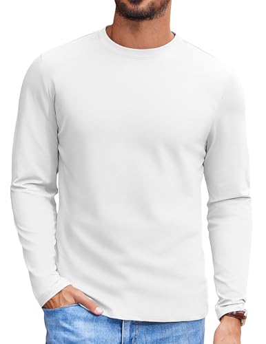 COOFANDY Mens Thermal Long Sleeve Shirts Crew Neck Tee Shirts for Men Casual Shirts Mens T Shirt A-White