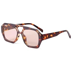 ADE WU Trendy Square Aviator Sunglasses for Women Thick Frame Double Bridge Geometric Sun Glasses