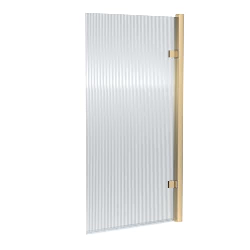 Balterley 830 x 1520mm Bath Shower Screen, Fluted Rectangular Shower Screens for Baths, 8mm Toughened Safety Bath Door Screen, Hinged Reversible Door Screens for Baths (Brushed Brass)