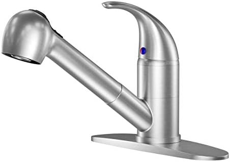 LEPO Single Lever Pull Out Kitchen Sink Faucets, Single Handle Low Arch Stainless Steel Brushed Nickel Rv Kitchen Faucet with Pull Down Sprayer, Bar Utility Sink Faucets