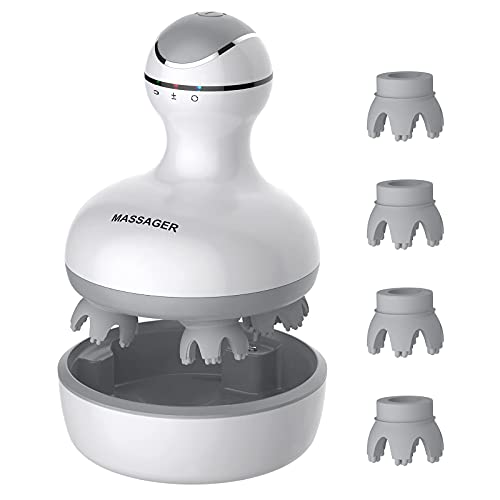 Masseur de Tête électrique Pour Cuir Chevelu Masseur Portatif à Main 4 Têtes avec 84 Nœuds Pour Stimuler la Croissance des Cheveux, le Cou et le Corps avec Charge, Masseur Rechargeable étanche