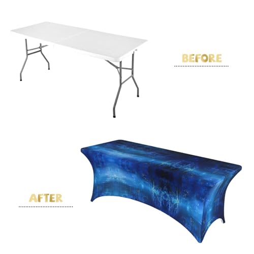 Nappe de table extensible en élasthanne lavable motif binaire bleu