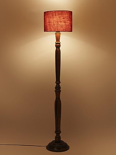 Image of Devansh Maroon Jute Wooden Floor Lamp -12