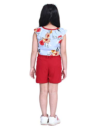 Image of Naughty Ninos Girls Blue Floral Printed Top with Red Shorts