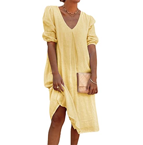 Robe midi longue pour femme ample style vintage chic en lin d'été