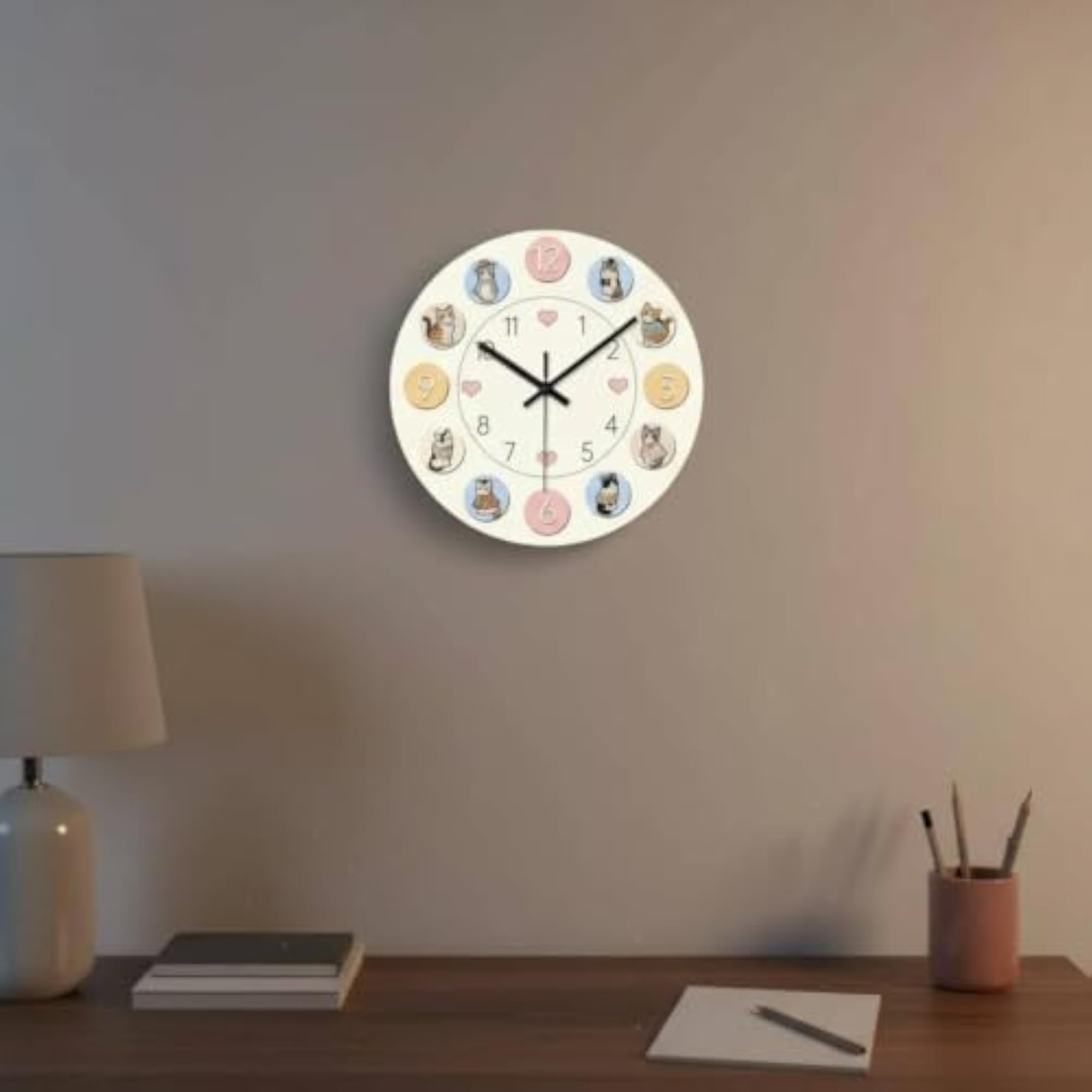 Cartoon Cat Wall Clock, Modern Design for Children's Rooms