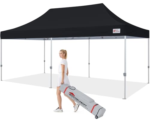 Image of MASTERCANOPY 10x20 Heavy Duty Pop Up Canopy Tent with Roller Bag(Black)
