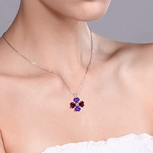 Gem Stone King 925 Sterling Silver Purple Amethyst and Red Created Ruby 4 Heart Shape Gemstone February Birthstone Pendant Necklace For Women (3.40 Cttw, 6MM Heart, with 18 Inch Silver Chain) - Image 3