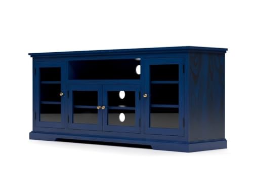 Image of Sheesham Solid Wood TV Cabinet for Living Room | Handcrafted Wooden TV Unit with Storage | Elegant Entertainment Stand for Modern Homes (Glass Tv Cabinet, Blue)