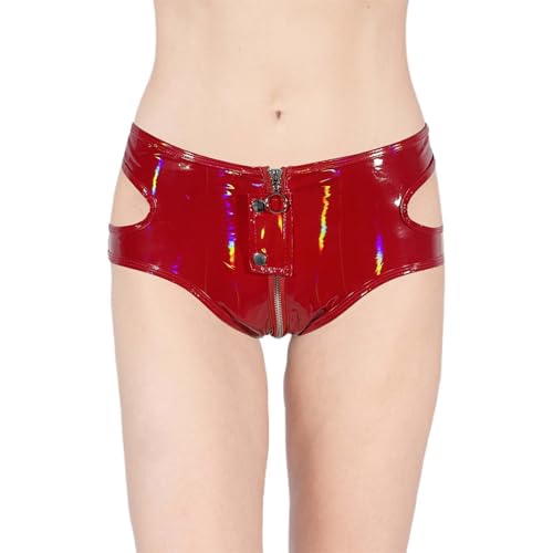 Tenue sexy en cuir pour femme String Body Micro Ouvert Sous-vêtements Femmes Tanga Mince Pour Lingerie Amusante Culotte Latex Sex Hot Pants Mini Effet Mouillé Femme Rouge, rouge, S