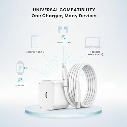 Image of 20W Fast Charger Adapter with USB C to Lightning Cable Compatible with iPhone 14 /14Plus /14Pro /14Pro max 13 /13Pro /13Pro max 12 /12Pro /12 /11 /X /Xr Series & More BIS Certified. 1 Year Warranty