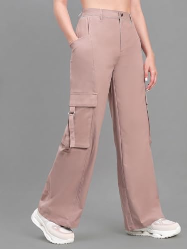 Image of GO COLORS Mostlysane Collection Polyester Cargo Pant for Women | Lightweight, Mid Rise, 4 Pockets