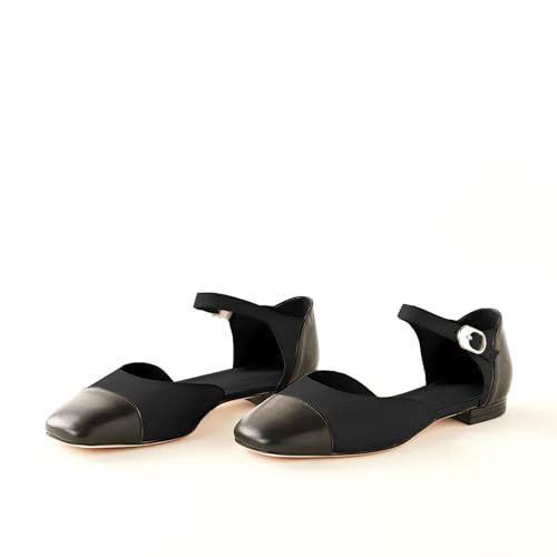 iadore Women's D'Orsay Flats Closed Square Toe Ankle Strap Flat Shoes Cap Toe Comfortable Casual Ballet Flats Splicing Pumps for Women2