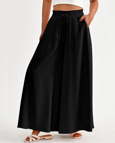 BTFBM Wide Leg Palazzo Pants for Women 2026 Summer Spring Casual High Waisted Flowy Trousers Boho Beach Vacation Outfits(Solid Black, Small) — view 3