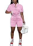 KELOVEPAN 2 Piece Sweatsuits for Women Sweatsuits Patchwork Tracksuits Short Sleeve Button Down Crop