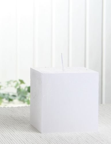 CandleCorner Rustik-Kerzen: Viereckige Stumpenkerze, 7,5 x 7,5 x 7,5 cm Ø, Weiß, Unparfümiert