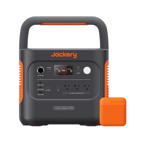Jackery Explorer 2000 v2 Portable Power Station and 102W Fast Charger, 2042Wh/2200W LiFePo4 Battery, 20ms UPS Home Backup, USB-C PD 100W Fast Charging for Power Outages, Emergencies, Camping & RVing