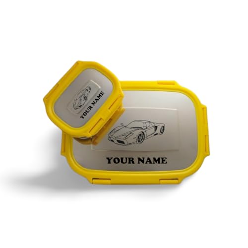 Image of ncgifts Personalized Tiffin | Customized Lunch Box | Personalized Stainless Steel Tiffin Box | Your Child's Name and Favourite Character Engraved | for Scholl Students (Yellow)