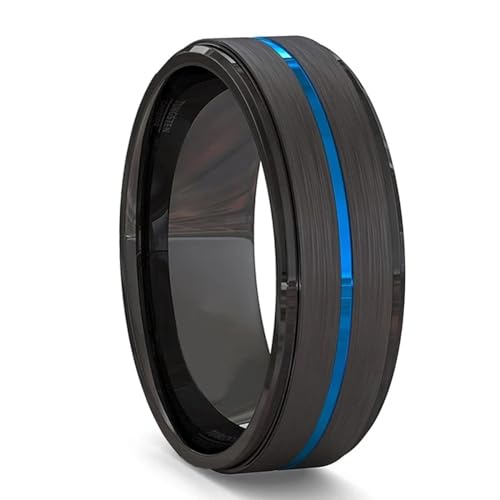 Alliance noire de 8 mm pour homme avec double rainure et bord biseauté