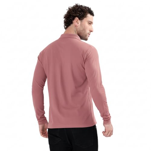 Image of Men's Full Sleeve Collared Soild Color Casual Regular Fit T-Shirt