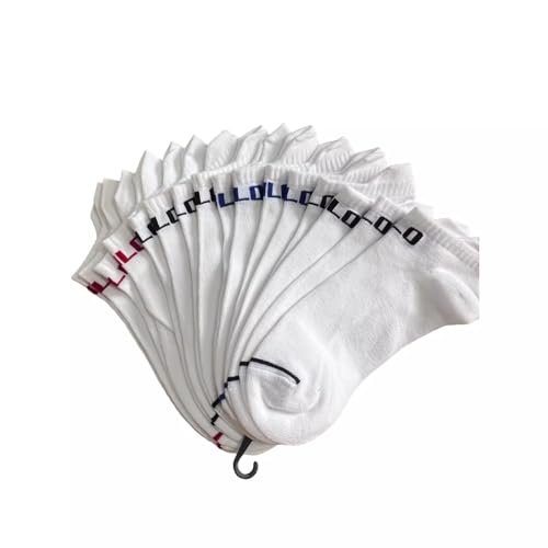 Image of POLO RALPH LAUREN 8 Pair White Tab No-Show Low-Cut Ankle Socks, Multicolor Trim (Red, Blue, Black, Navy), ZP827511PKN8, Size 10-13