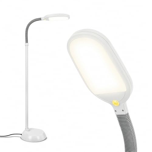 Brightech Litespan - Bright LED Floor Reading Lamp for Over Chair Crafts and Reading, Estheticians' Light for Lash Extensions, Adjustable Standing Lamp for Living Room, Bedroom, Office - White