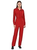 Jhaoyu Mono de trabajo para mujer, traje de trabajo largo, elástico, manga larga, camisa con botones, uniformes mecánicos, rojo, S