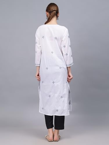 Image of Seva Chikan Hand Embroidered Lucknowi Chikankari Cotton Straight Kurta for Women SCL4567