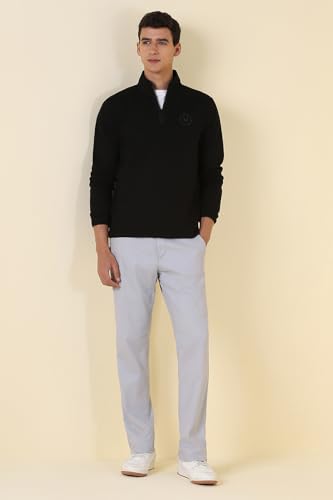 Image of Allen Solly Mens Solid High Neck Half Zipper Sweatshirt | 80% Cotton Non Hooded Casual Sweatshirt