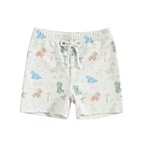Felcia Badeshorts für kleine Jungen, leger, elastischer Bund, Dinosaurier-Druck, Badehose für Babys und Kleinkinder, Badehose für den Sommer, Cremefarben/Weiß, 6-12 Monate