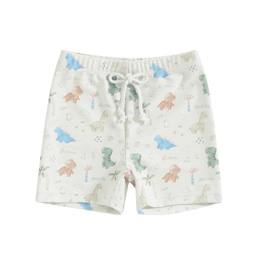 Felcia Badeshorts für kleine Jungen, leger, elastischer Bund, Dinosaurier-Druck, Badehose für Babys und Kleinkinder, Badehose für den Sommer, Cremefarben/Weiß, 6-12 Monate