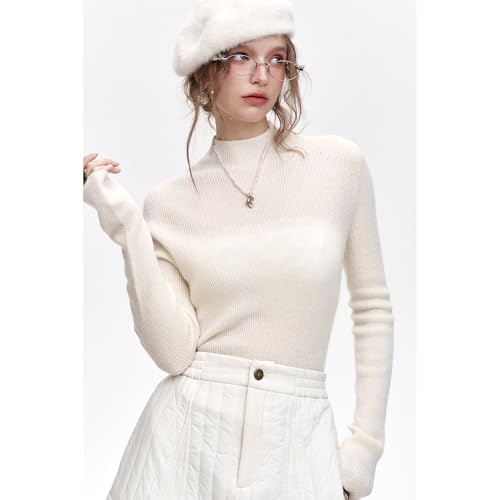 100% Wool Womens Basic Sweater Pullover Stretchy Knit Top Mock Neck Slim Fit2