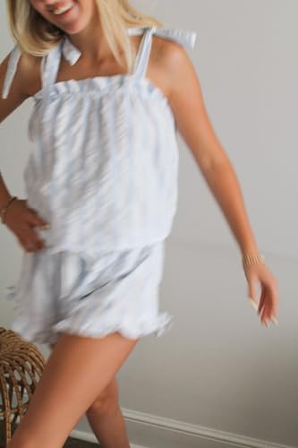 Juakoso Women 2 Piece Set Sleeveless Tie Shoulder Top Floral Ruffle Shorts Set Y2K Babydoll Pajamas Sets Summer Outfit3