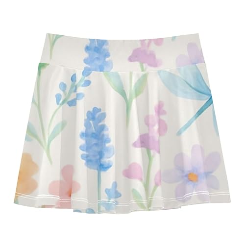 Tennis Skirts for Kids Watercolor Wildflowers Beige Athletic Shorts for Girls Skorts Preppy Pleated 4t