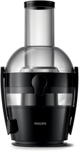 Philips Viva Collection Juicer 800 W Motor 2L Capacity XL Tube QuickClean Technology Drip Stop Pre-clean See-through Integrated Pulp Container Black (HR1855/70)