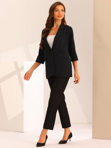 Allegra K Work Office 3/4 Sleeve Business Casual Outfits Blazers for Women's Lapel Collar Dressy Casual Suit Jacket4