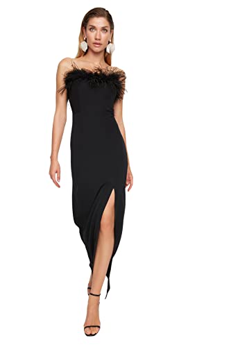 Trendyol Damska sukienka wieczorowa maxi bodycon dopasowana tkana, Czarny, 34