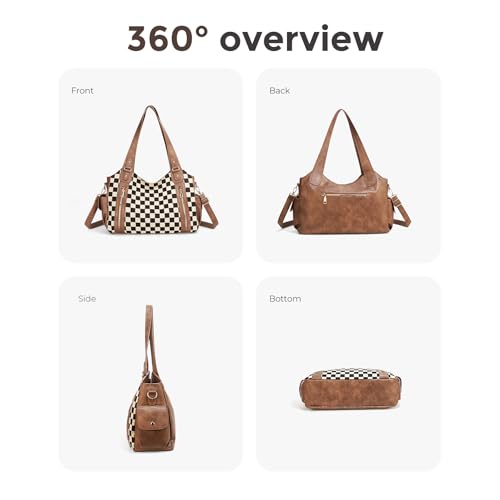 Image of hibear Checkered Hobo Bag for Women City Tote Handbag Trendy Slouchy Crossbody Bag Canvas Vintage Shoulder Bag 2026 New