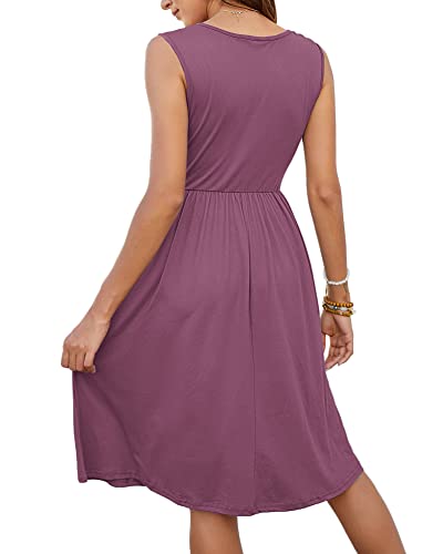 Image of MOLERANI Women Summer Dresses Sleeveless Casual Loose Swing Button Down Midi Dress with Pockets